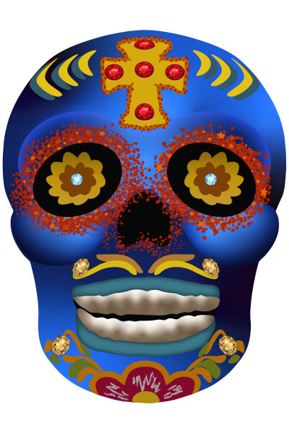 骷髅节。彩色的蓝色头骨与剪切路径。图片下载