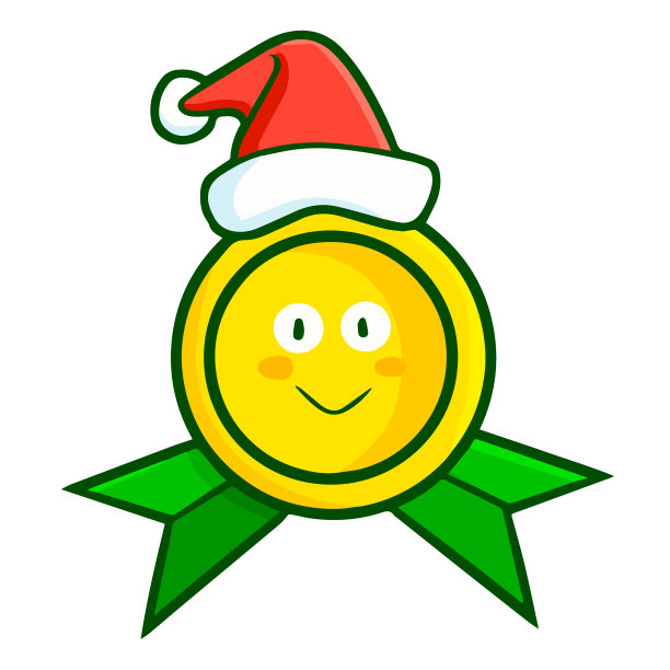 黄色的别针微笑着戴着圣诞老人的帽子图片下载