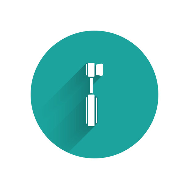 白色牙刷图标孤立与长影子。绿色圆圈按钮。矢量图图片下载