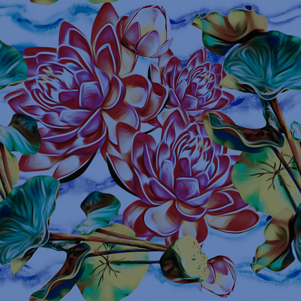 睡莲在海中，花朵无缝图案。图片下载