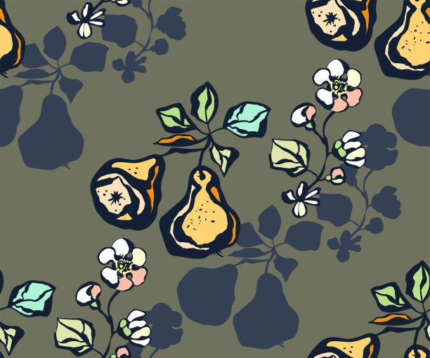 无缝花图案与梨和花。装饰装饰背景。矢量模式。印刷纺织品，布料，墙纸，剪贴簿图片下载