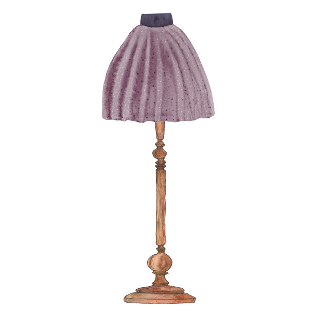 带有灯罩和木雕梗的落地灯。水彩插图草图图片下载