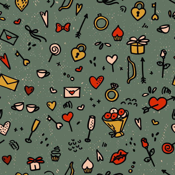 无缝的复古背景与爱情和关系的象征。图片下载
