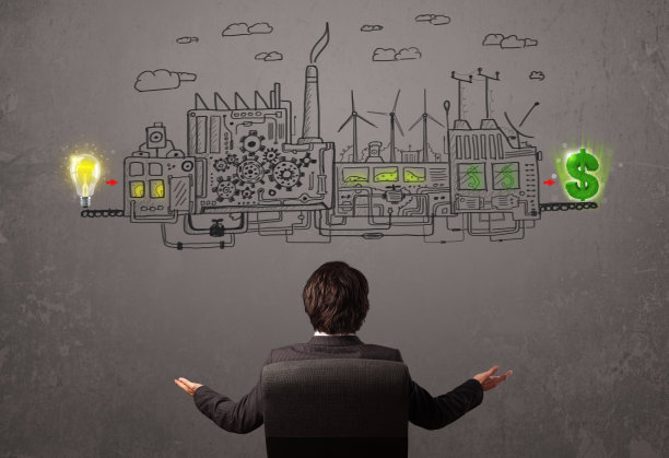 商人看着从想法赚钱的工厂图片下载