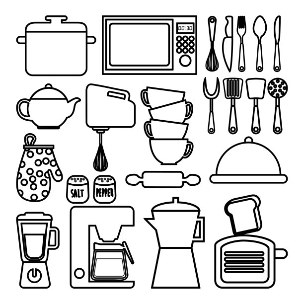 厨房用品图标集矢量设计图片下载
