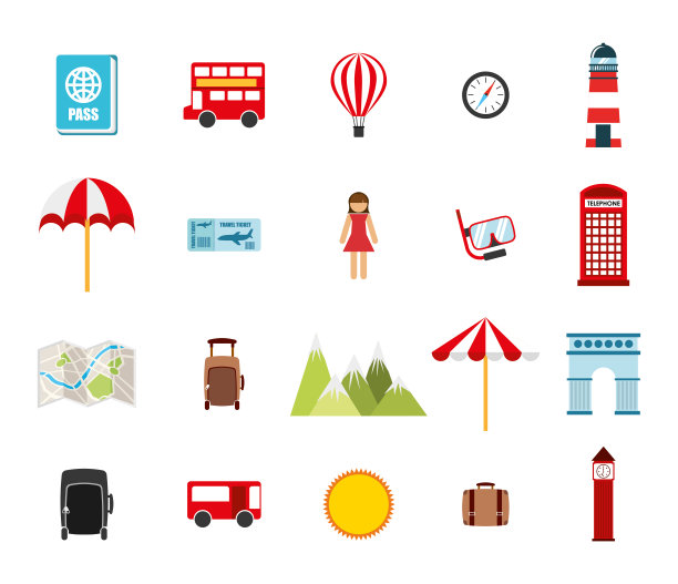 孤立旅行图标集矢量设计图片下载
