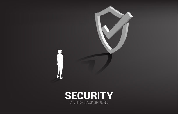 商人站在3D保护盾图标。图片下载