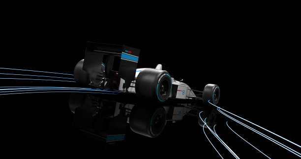 普通的白色赛车在黑色背景上超速。3D渲染图图片下载