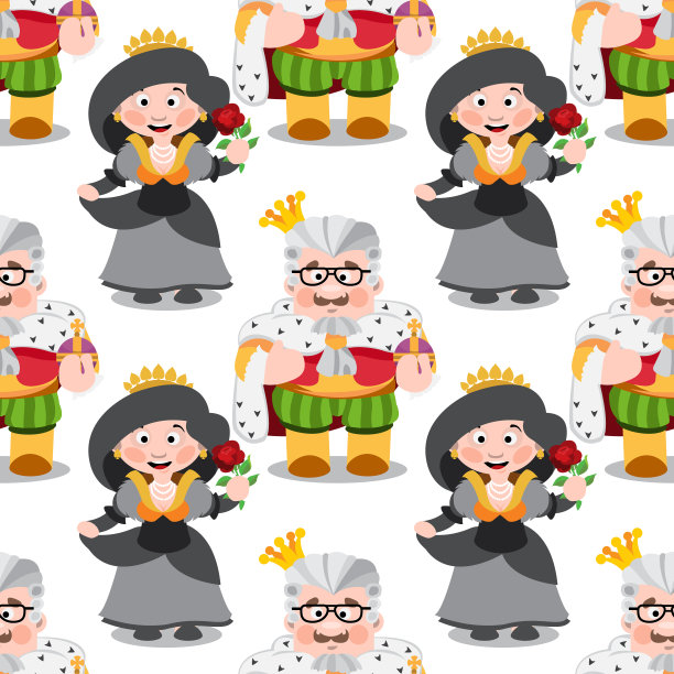 无缝图案与卡通国王和皇后图片下载
