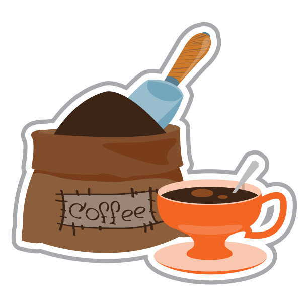 袋子里装着咖啡和一个装着饮料的橙色大杯子图片下载