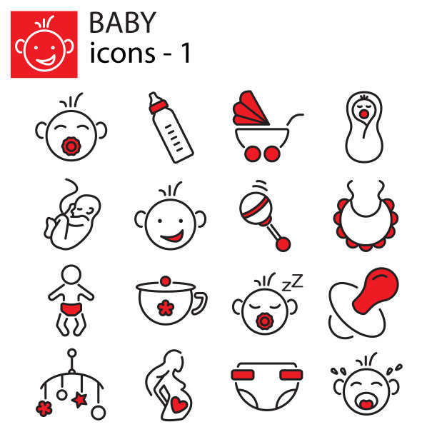 网页图标集-婴儿玩具，喂养和照顾图片下载