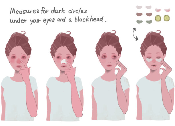 插图设置的一个女人遭受了一个黑色的头和黑眼圈下的眼睛图片下载