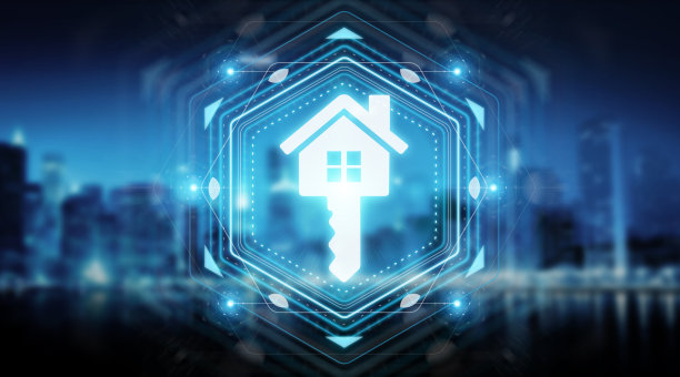 房地产数字接口隔离在蓝色背景的3D渲染图片下载