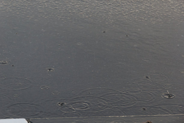 雨点，雨点在路面上溅起水花，并在水中反光图片下载