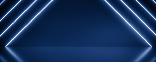 全景背景霓虹抽象幻影蓝色与光形状图片下载