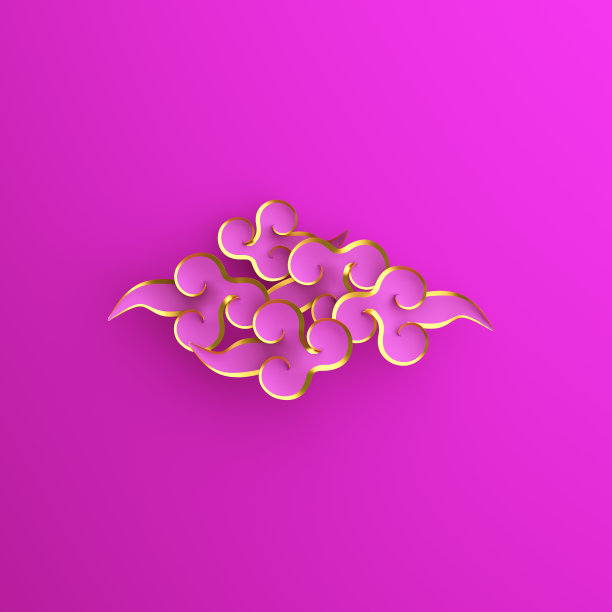 快乐春节横幅，紫色和金色的传统中国云剪纸背景，贺卡。中国节日庆典设计创意理念。3 d渲染插图。图片下载