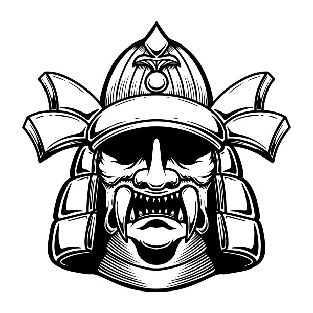 日本武士的插画。海报、卡片、横幅、标志、会徽的设计元素。矢量图图片下载