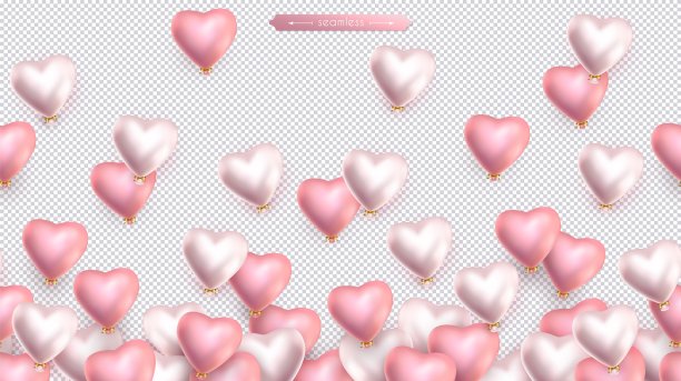 情人节，生日无缝边框，粉红色和珍珠色的气球飞舞图片下载