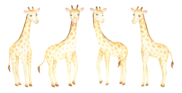 水彩长颈鹿集图片下载