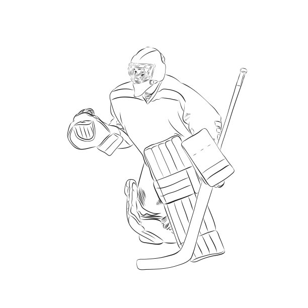 曲棍球运动员，守门员。钢笔绘图，孤立矢量轮廓插图。线的艺术。冰上曲棍球图片下载