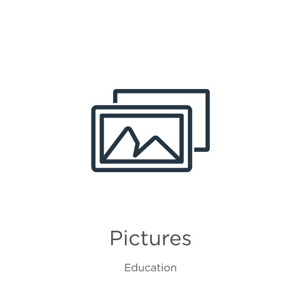 图片图标。细线形图片轮廓图标孤立在白色背景从教育收藏。线矢量图片符号，符号为网页和移动图片下载