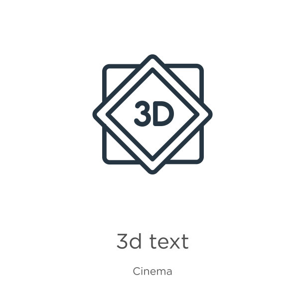 3 d文字图标。细长的线性3d文本轮廓图标孤立的白色背景从电影集合。线矢量3d文本符号，符号为网页和移动图片下载