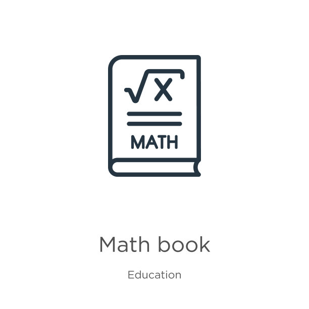 数学书图标。薄线性数学书大纲图标孤立在白色背景从教育收藏。线向量数学书的符号，符号为网络和移动图片下载