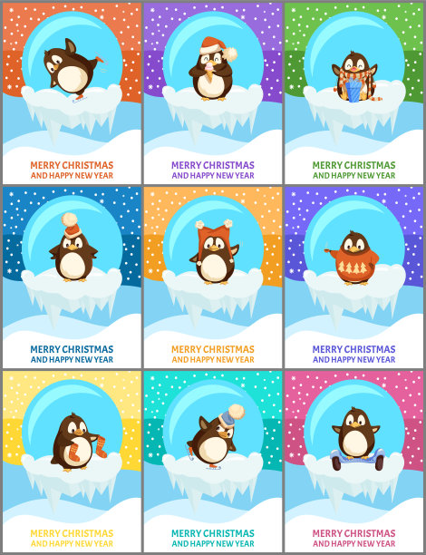 圣诞快乐，新年贺卡，企鹅图片下载