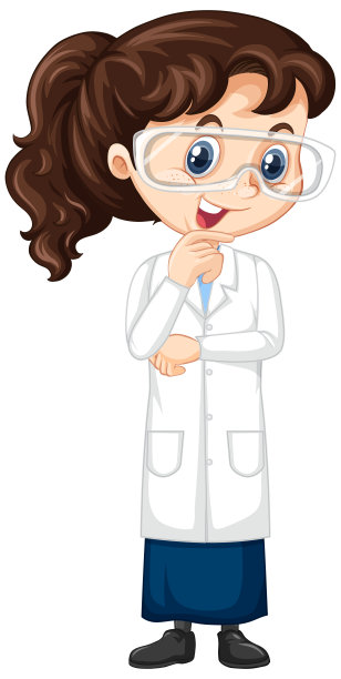 穿着科学袍的女孩，背景孤立图片下载