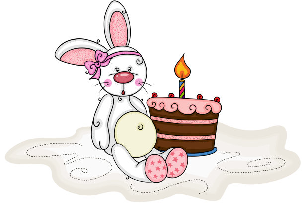 小兔子和生日蛋糕，还有一支蜡烛图片下载