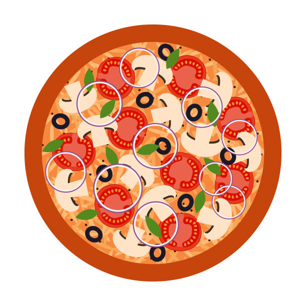 有蘑菇、奶酪、西红柿和橄榄的圆形披萨图片下载