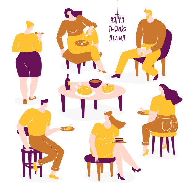 感恩节矢量设计与家人一起庆祝。图片下载