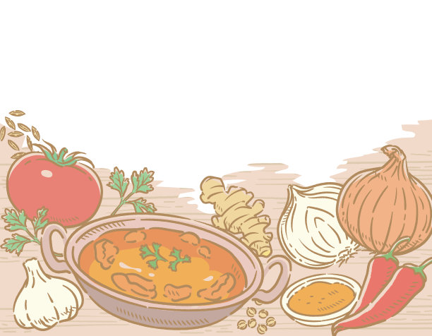 蔬菜，印度香料鸡，咖喱孤立白。图片下载