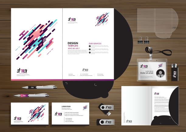 企业业务设计文件夹模板的数字技术公司。元素文具，人们社区朋友展示业务，工作推广，蓝色，红色，图片下载