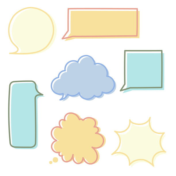 集合了一套可爱的手绘线框边框、空白的语音泡泡、圆形的气球和方形的形状、思考、说话、说话、文本框、横幅图片下载