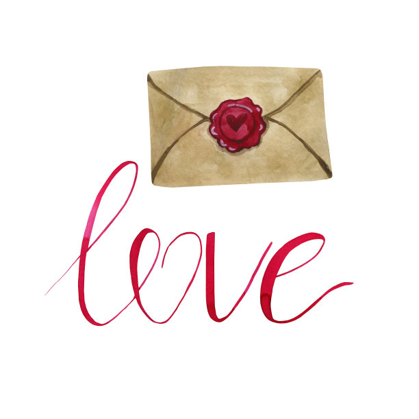棕色牛皮纸信封水彩插画，爱的情书，情人节素材，邮件、祝贺、物体、符号图片下载