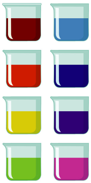 里面有彩色化学物质的烧杯图片下载