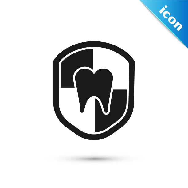 黑色牙齿保护图标孤立在白色背景上。盾徽上的牙齿。矢量图图片下载