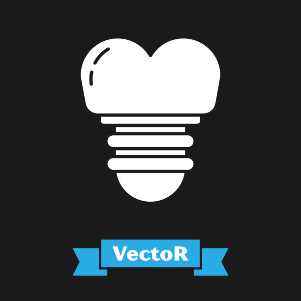 白色种植体图标孤立在黑色背景上。矢量图图片下载