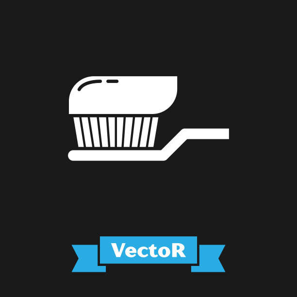 白色牙刷与牙膏图标隔离在黑色背景。矢量图图片下载