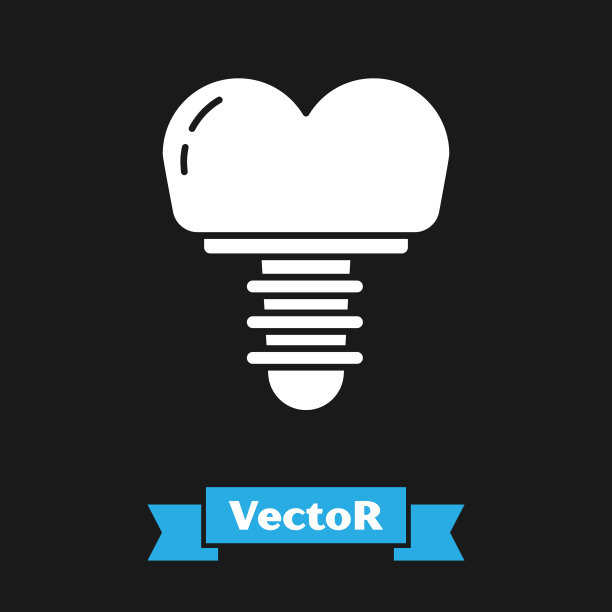 白色种植体图标孤立在黑色背景上。矢量图图片下载