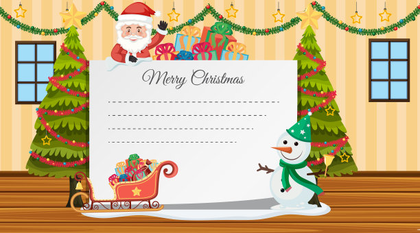 房间里有圣诞老人和雪人的边界模板图片下载