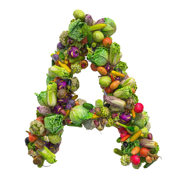 字母A，蔬菜字体。3D渲染孤立的白色背景图片下载