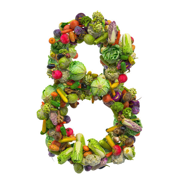 第8号来自蔬菜，3D渲染孤立在白色背景上图片下载