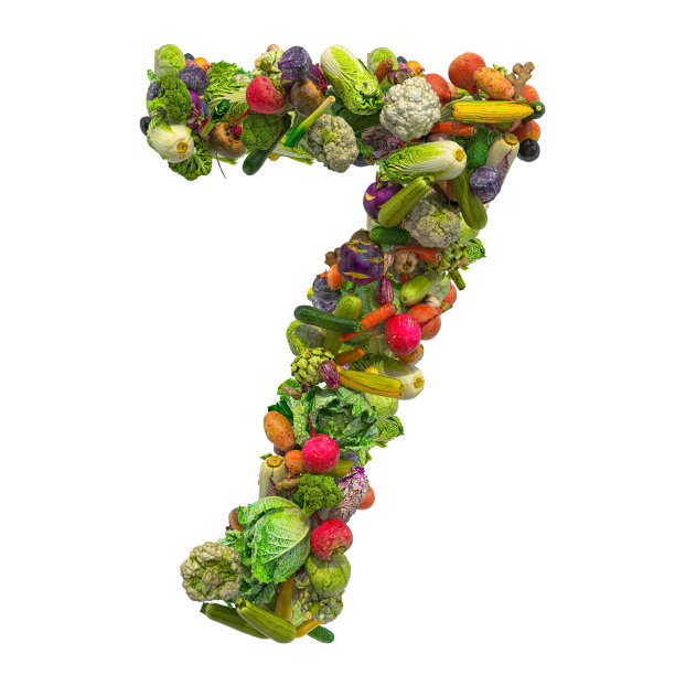 第7号来自蔬菜，3D渲染孤立在白色背景上图片下载
