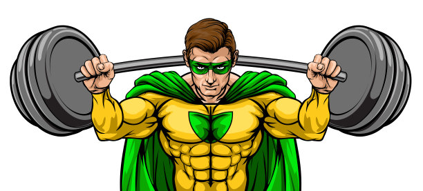 超级英雄吉祥物举重运动员举起大杠铃图片下载