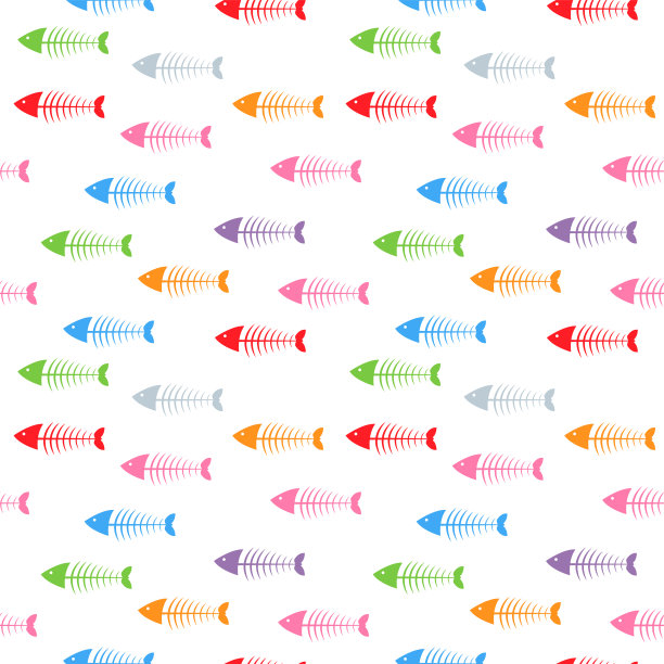 鱼纹无缝彩色矢量骨架图片下载