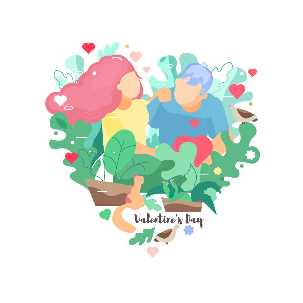 情人节甜蜜卡片矢量平面插图。成长的爱的概念图片下载