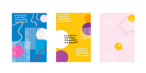 抽象涂鸦几何背景与有趣的颜色图案卡通纹理的小册子封面模板设计图片下载