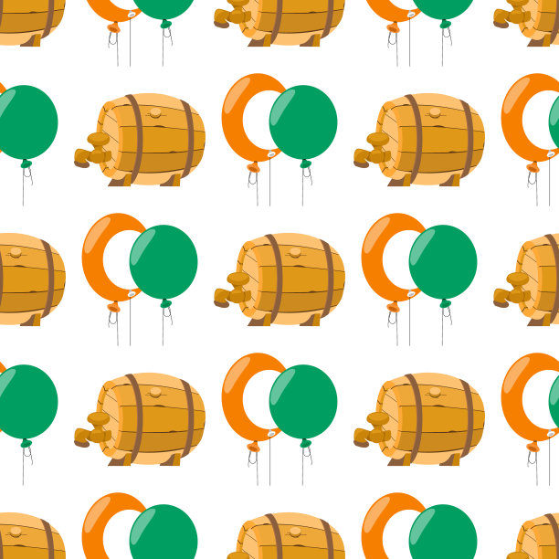 一个气球和一个木啤酒桶的无缝图案图片下载